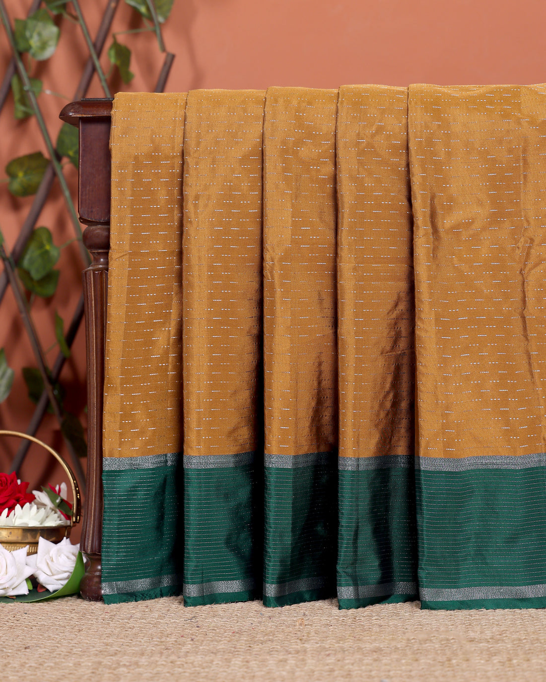 Elegant Soft Silk Saree with Woven Dot Motifs and Contrasting Zari Border - Brown