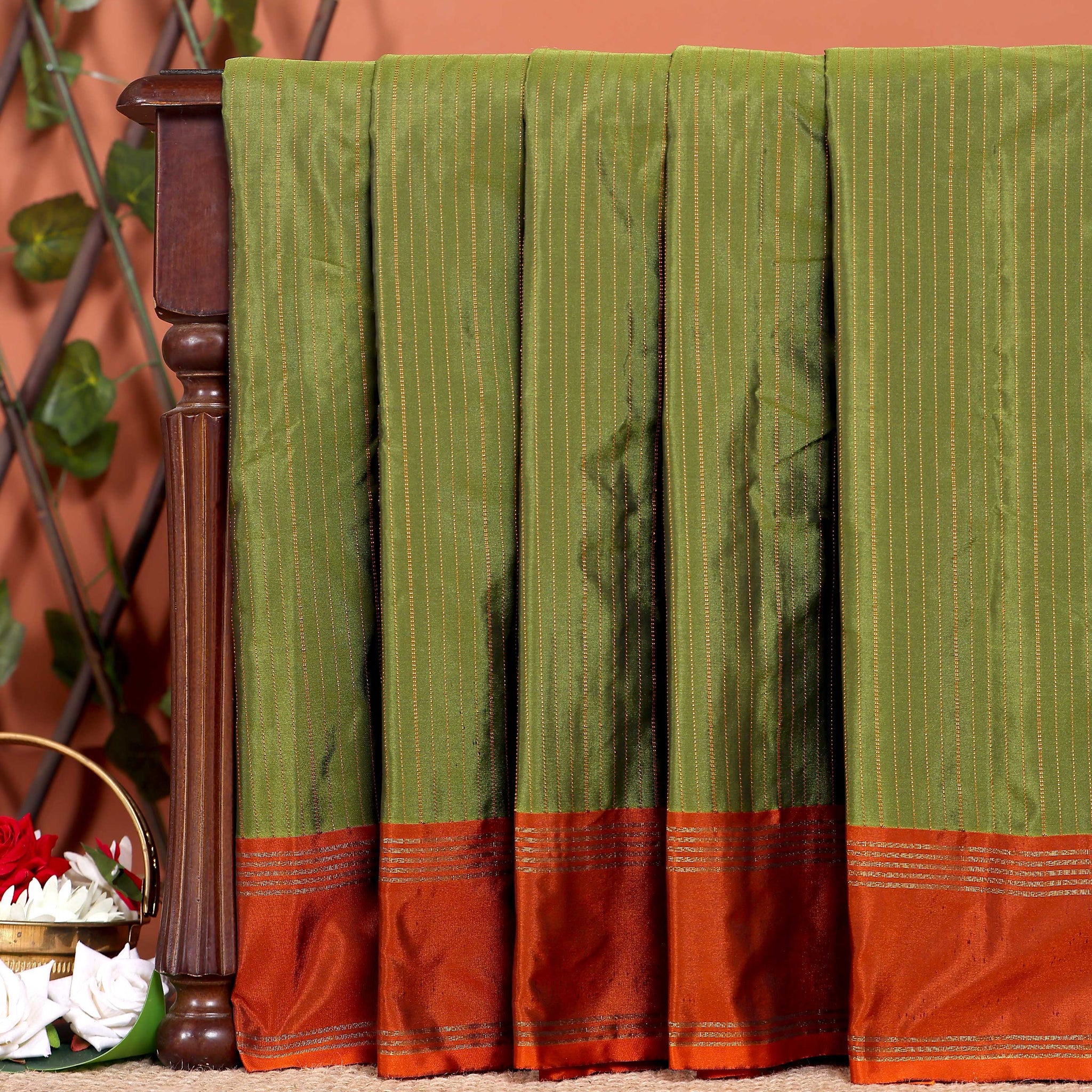 Elegant Soft Silk Saree with a Classic Zari Striped Pattern and Rich Contrast Border - Green