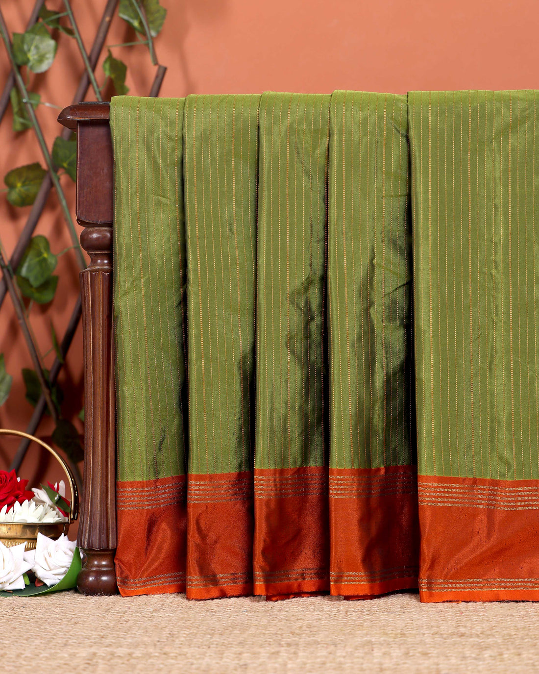 Elegant Soft Silk Saree with a Classic Zari Striped Pattern and Rich Contrast Border - Green