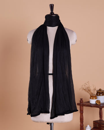 Elegant Solid Women’s Dupatta with Soft Crinkled Texture Lightweight Sheer and Finished Edges, Black