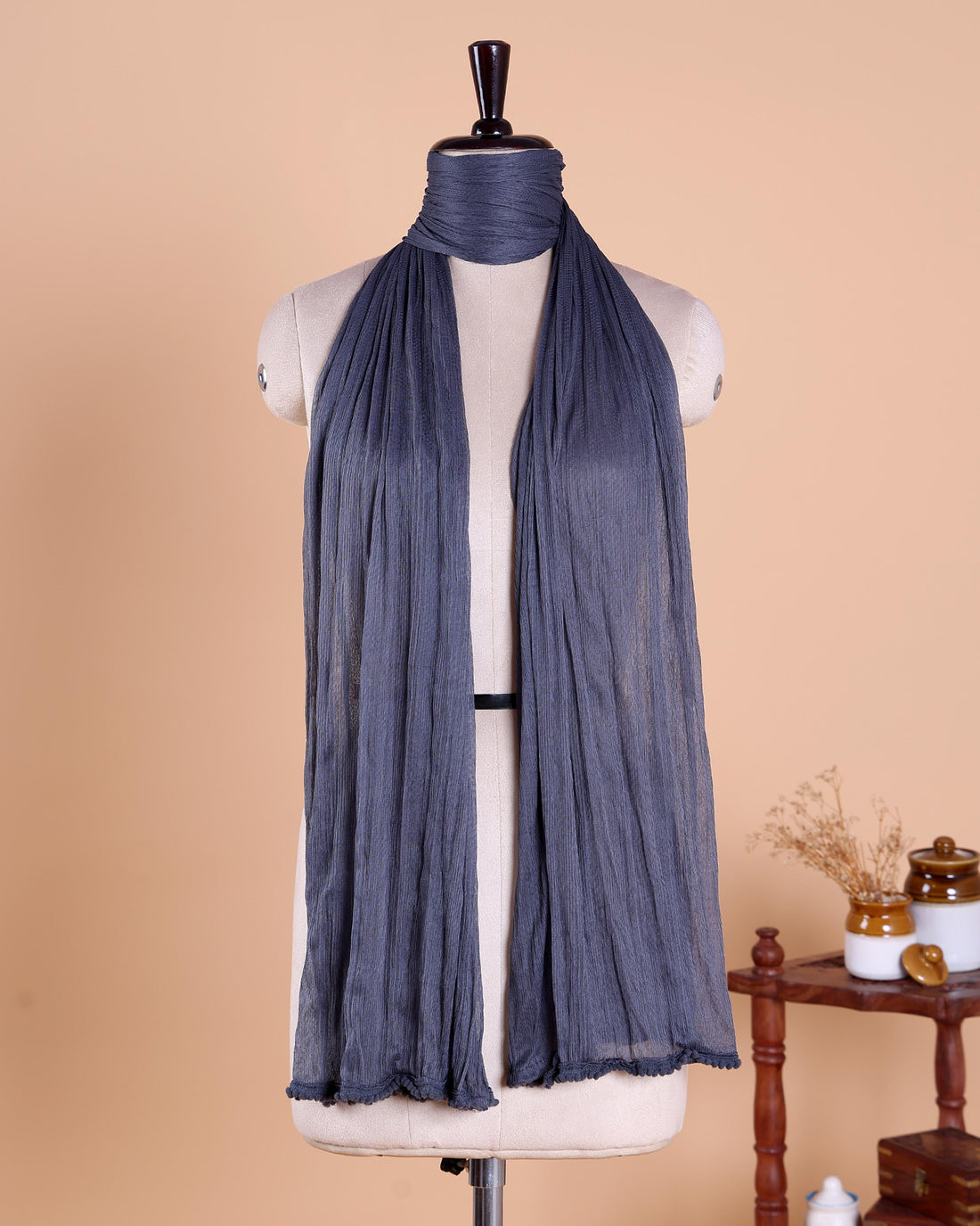 Elegant Solid Women’s Dupatta with Soft Crinkled Texture Lightweight Sheer and Finished Edges - Dark Grey