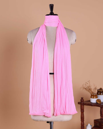 Elegant Solid Women’s Dupatta with Soft Crinkled Texture Lightweight Sheer and Finished Edges - Rose Pink