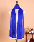 Elegant Solid Women’s Dupatta with Soft Crinkled Texture Lightweight Sheer and Finished Edges, Blue