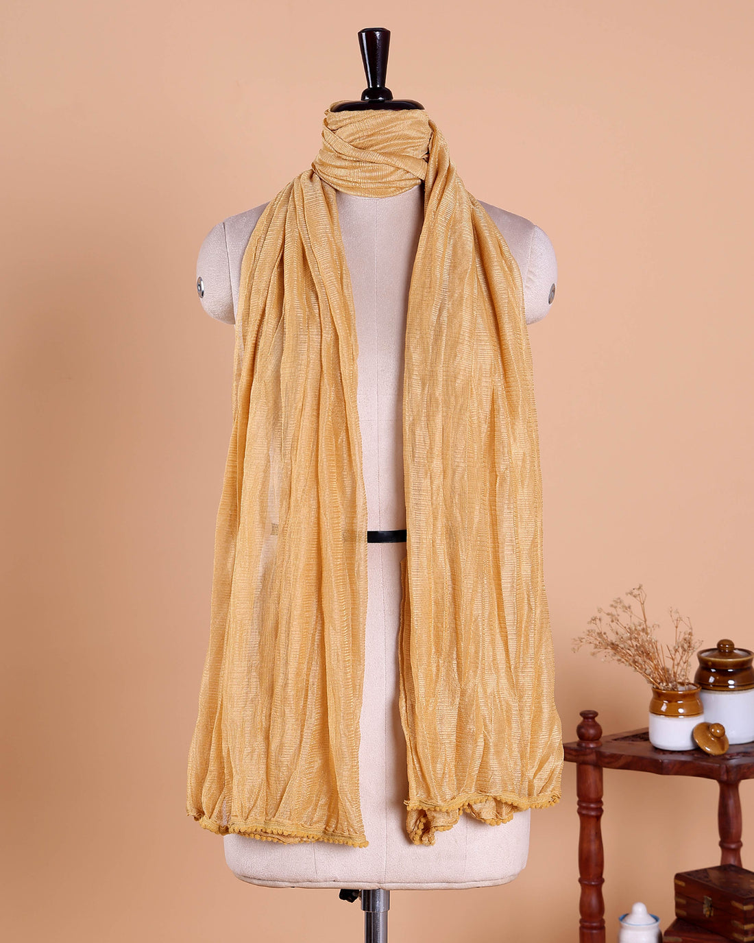 Elegant Solid Women’s Dupatta with Soft Crinkled Texture Lightweight Sheer and Finished Edges - Sandal