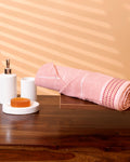 Elegant Striped Textured Cotton Bath Towel - Light Pink