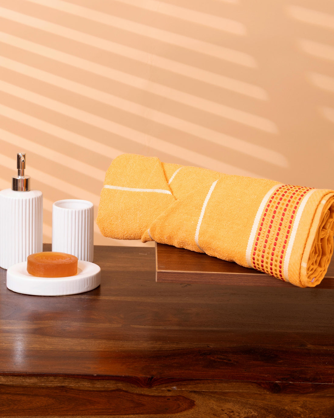Elegant Striped Textured Cotton Bath Towel  - Yellow