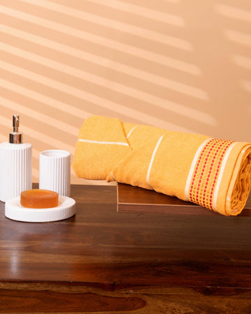 Elegant Striped Textured Cotton Bath Towel  - Yellow