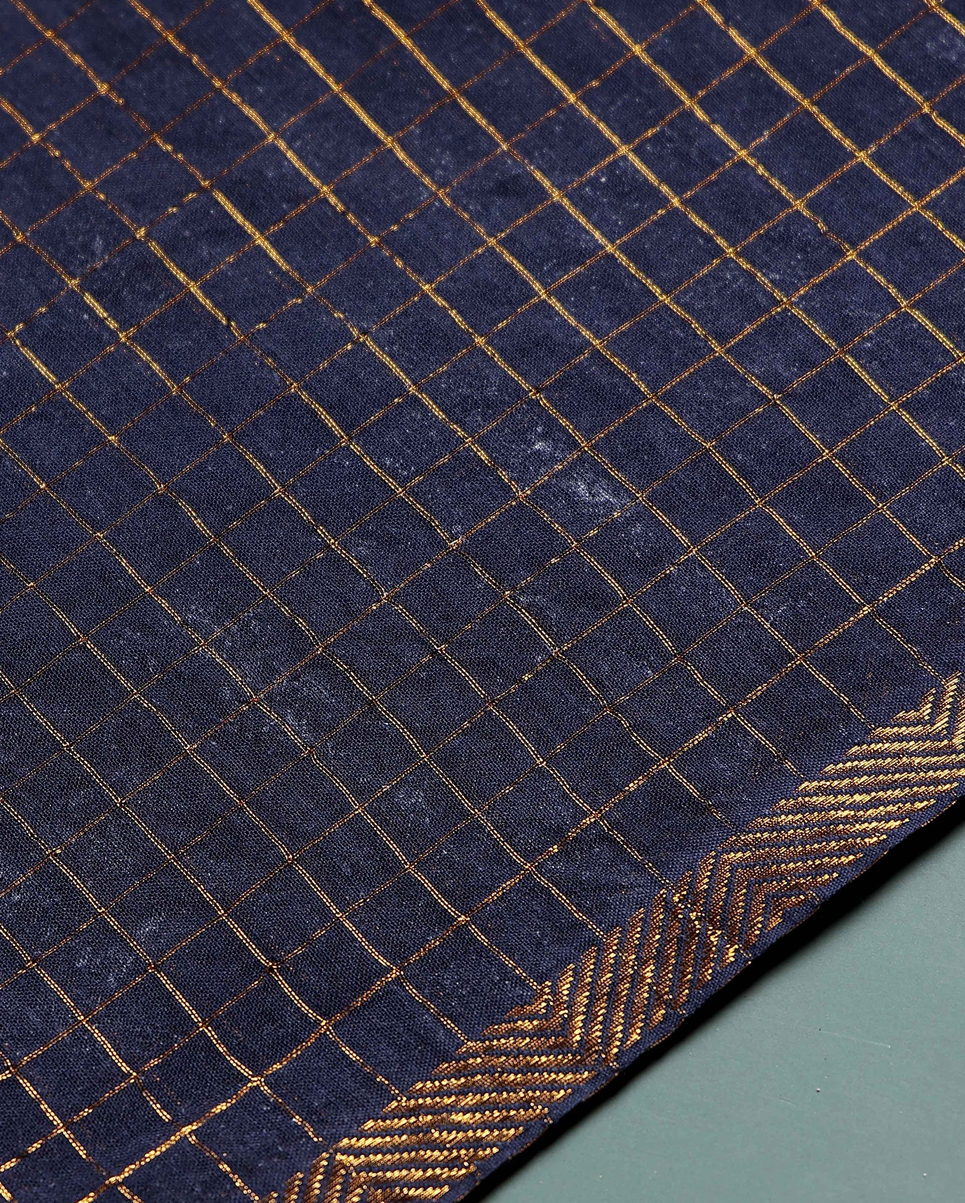 Women's Elegant Sungudi Cotton 1 Meter Blouse Material with Zari Accents - Navy Blue