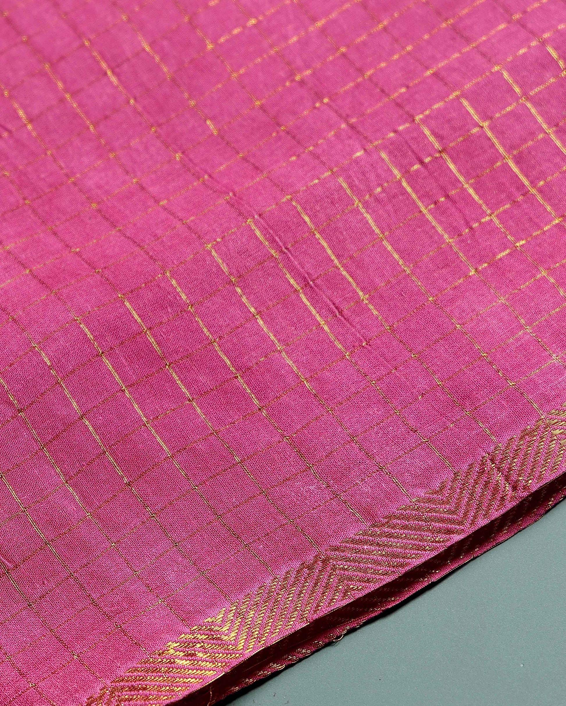 Women's Elegant Sungudi Cotton 1 Meter Blouse Material with Zari Accents - Pink