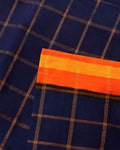 Elegant Sungudi Cotton Handloom Saree with Zari Checked Pattern and Contrast Border - Navy Blue