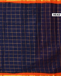 Elegant Sungudi Cotton Handloom Saree with Zari Checked Pattern and Contrast Border - Navy Blue