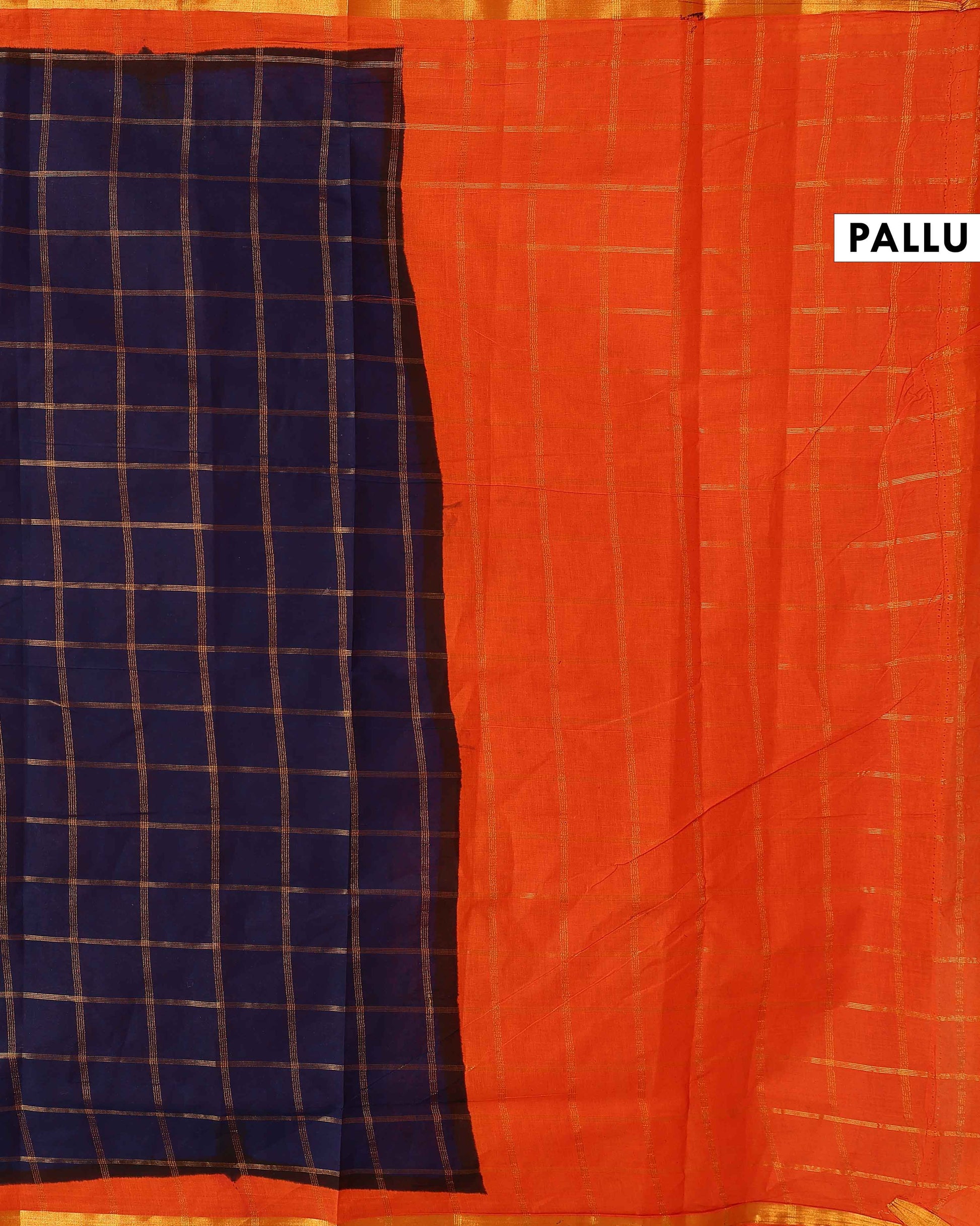 Elegant Sungudi Cotton Handloom Saree with Zari Checked Pattern and Contrast Border - Navy Blue