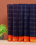 Elegant Sungudi Cotton Handloom Saree with Zari Checked Pattern and Contrast Border - Navy Blue
