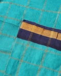 Elegant Sungudi Cotton Handloom Saree with Zari Checked Pattern and Contrast Border - Teal