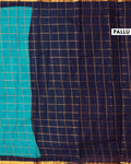 Elegant Sungudi Cotton Handloom Saree with Zari Checked Pattern and Contrast Border - Teal