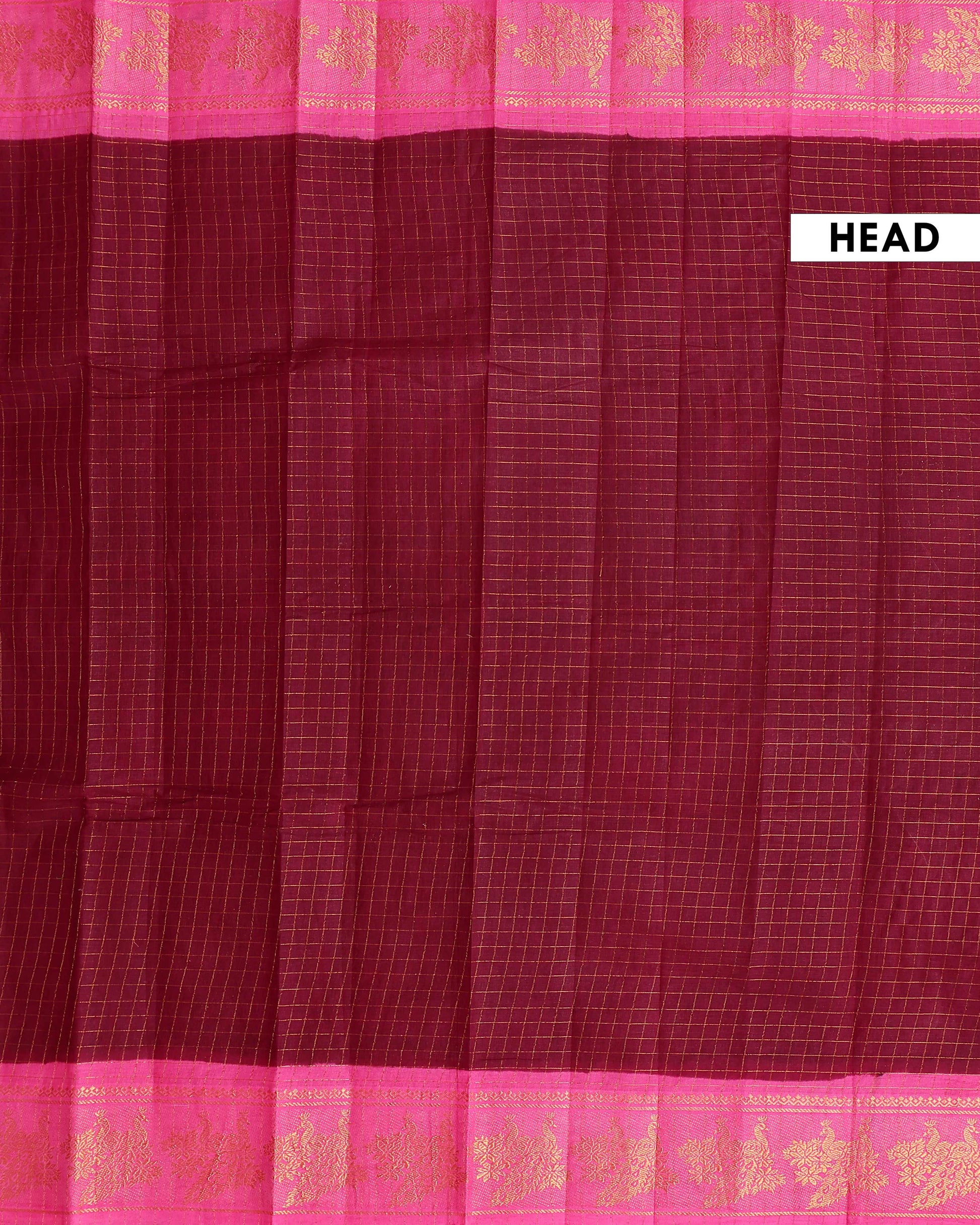 Elegant Sungudi Cotton Saree Zari Checked Pattern with Contrast Traditional Border and Pallu - Dark Maroon