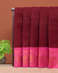 Elegant Sungudi Cotton Saree Zari Checked Pattern with Contrast Traditional Border and Pallu - Dark Maroon