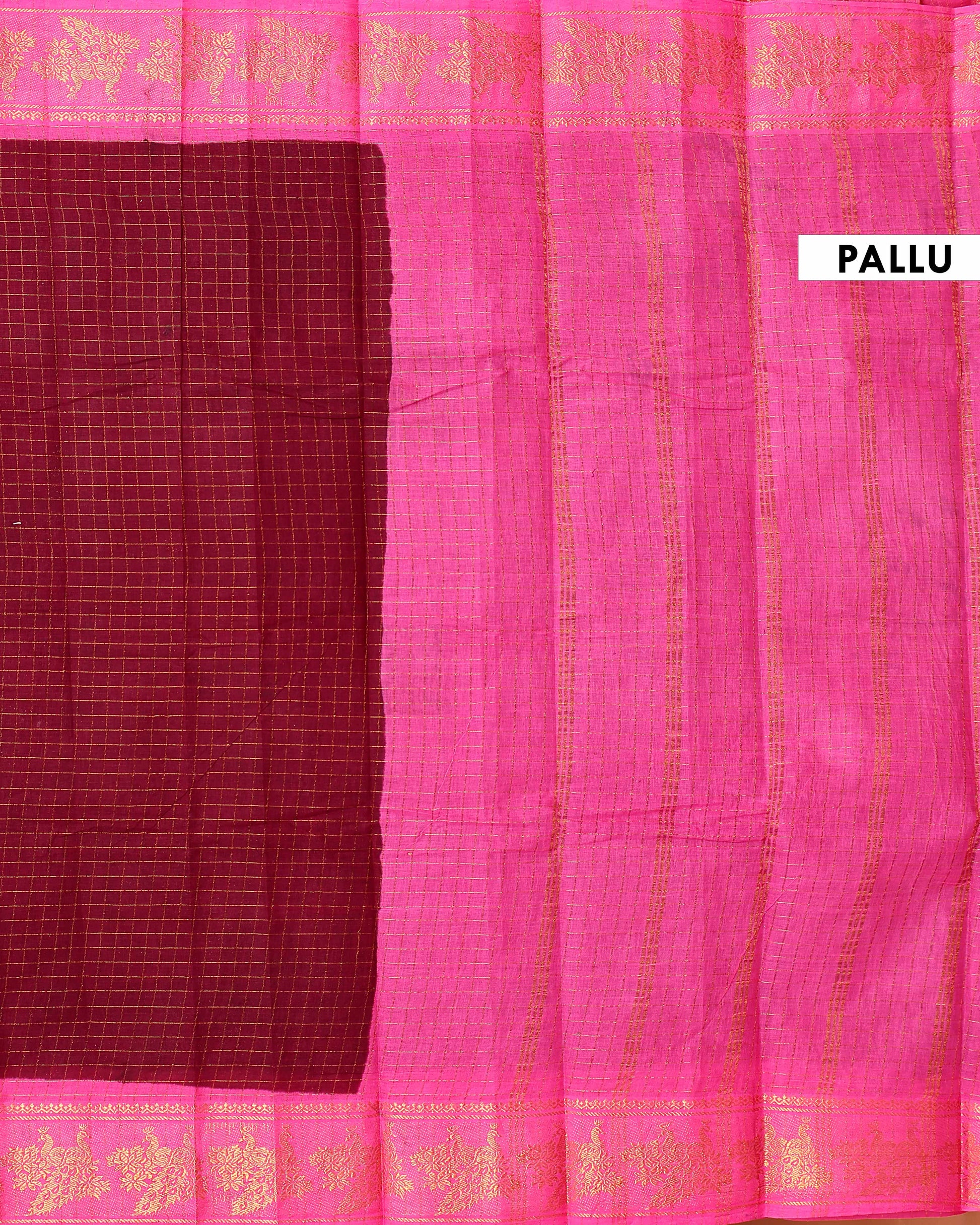 Elegant Sungudi Cotton Saree Zari Checked Pattern with Contrast Traditional Border and Pallu - Dark Maroon