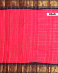 Elegant Sungudi Cotton Saree with Bold Checked Pattern and Intricate Peacock Zari Border - Pink
