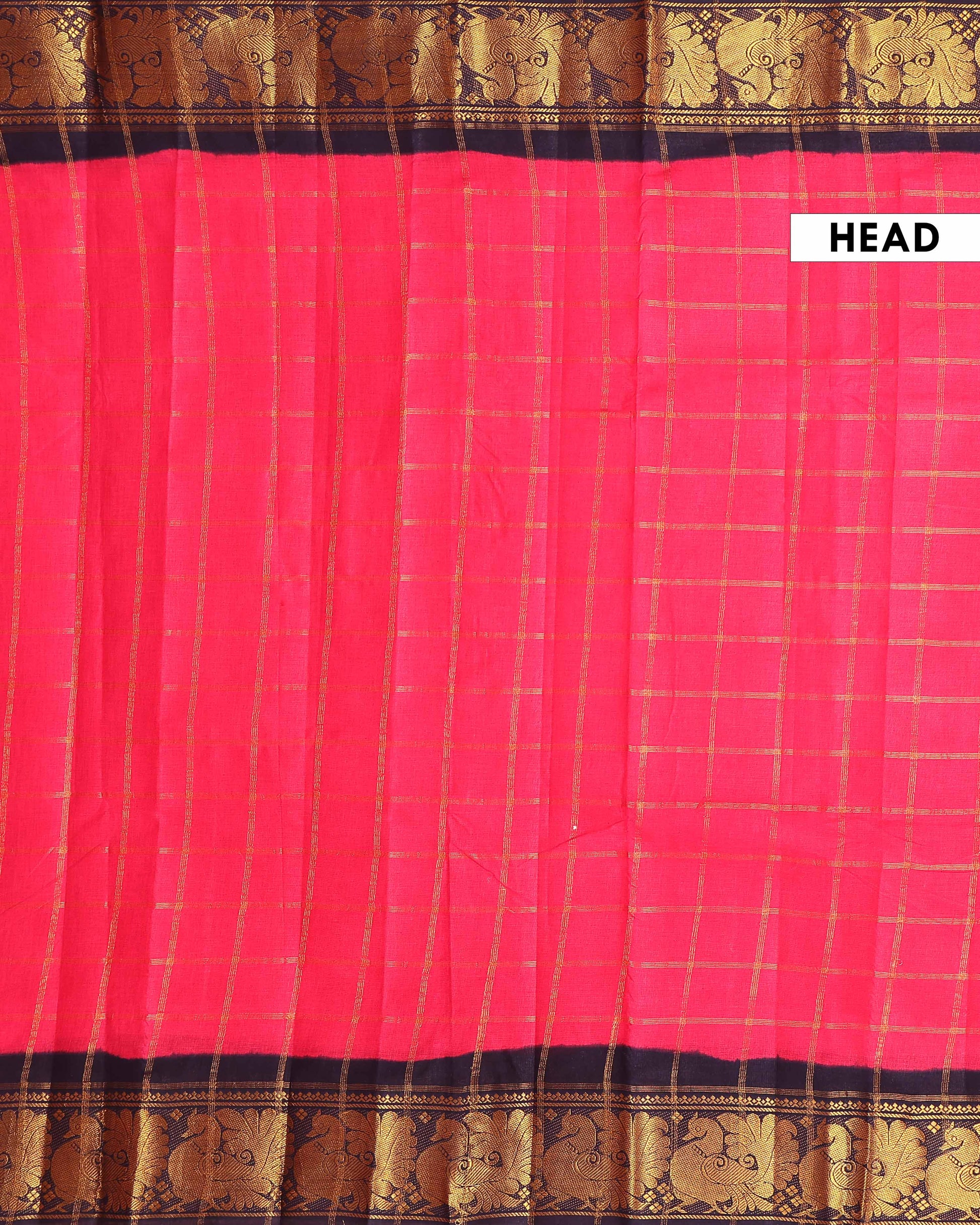 Elegant Sungudi Cotton Saree with Bold Checked Pattern and Intricate Peacock Zari Border - Pink
