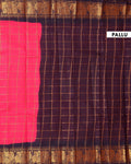 Elegant Sungudi Cotton Saree with Bold Checked Pattern and Intricate Peacock Zari Border - Pink