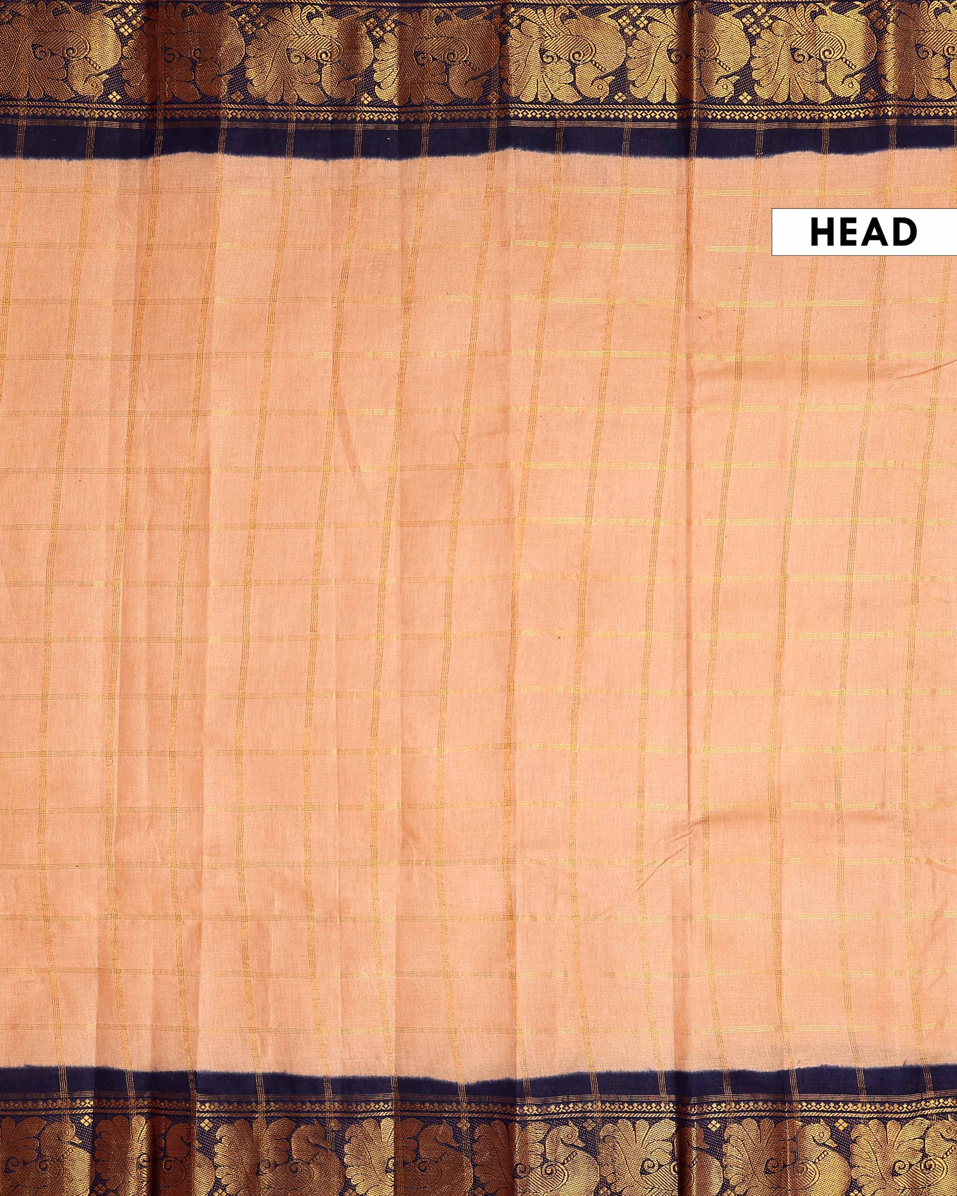 Elegant Sungudi Cotton Saree with Bold Checked Pattern and Intricate Peacock Zari Border - Sandal