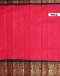 Elegant Sungudi Cotton Saree with Contrast Zari Peacock Motif Border - Red