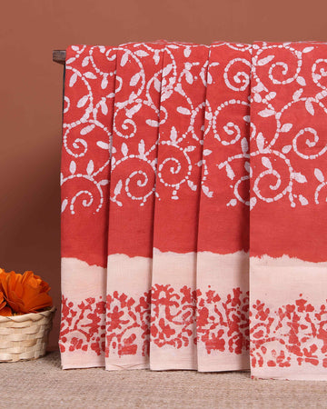 Elegant Sungudi Cotton Saree with Distinctive Border Design and Leaf Motifs  - Orange