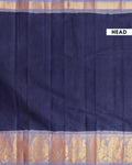 Elegant Sungudi Cotton Saree with Elegant Peacock Zari Border and Plain Body Design - Navy Blue 