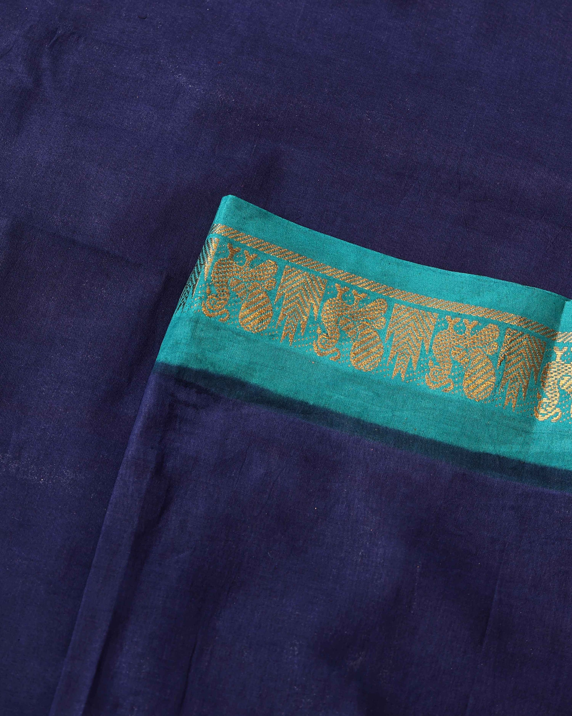 Elegant Sungudi Cotton Saree with Elegant Zari Border and Plain Body Design - Navy Blue
