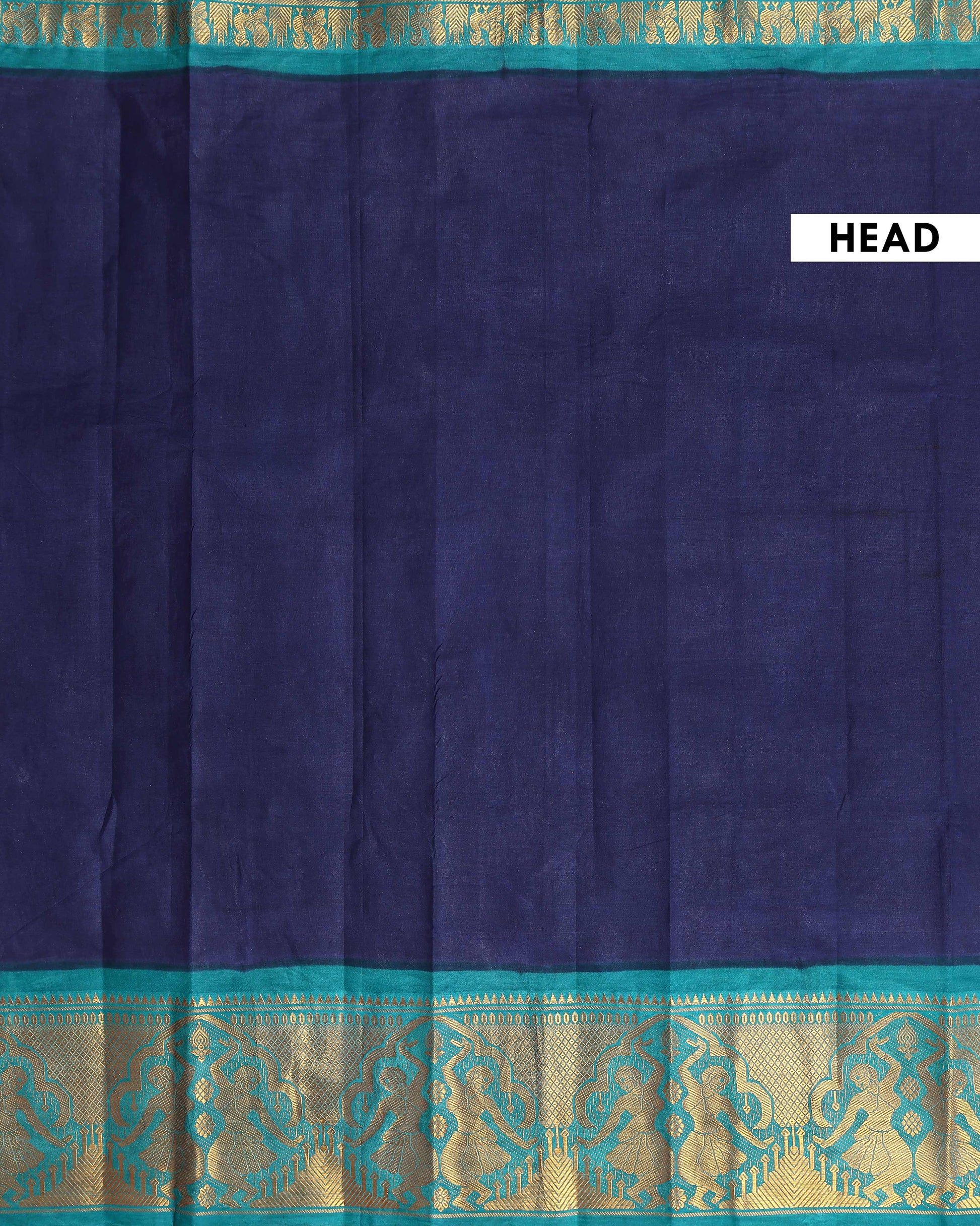 Elegant Sungudi Cotton Saree with Elegant Zari Border and Plain Body Design - Navy Blue