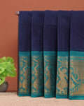 Elegant Sungudi Cotton Saree with Elegant Zari Border and Plain Body Design - Navy Blue
