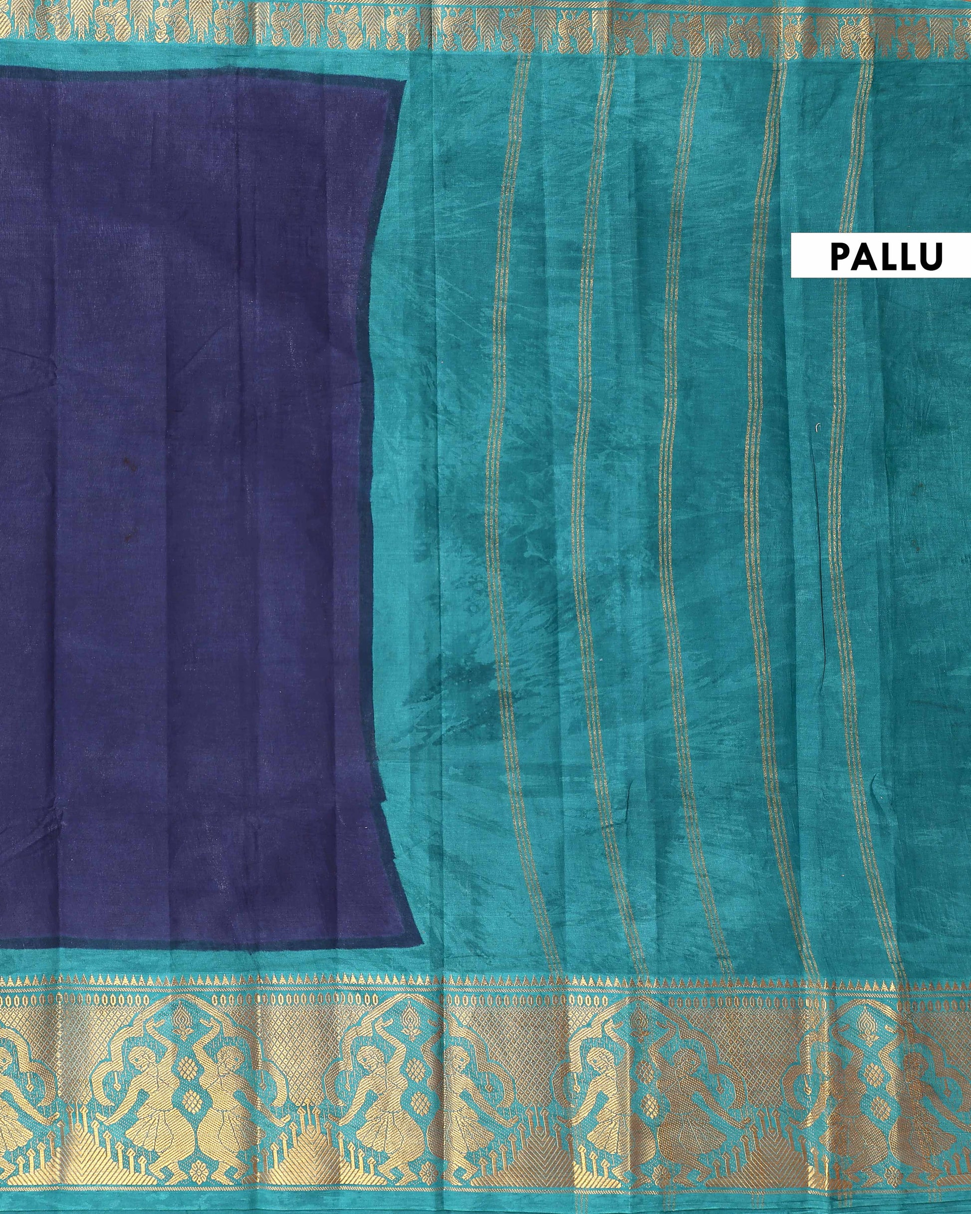 Elegant Sungudi Cotton Saree with Elegant Zari Border and Plain Body Design - Navy Blue