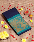 Elegant Sungudi Cotton Saree with Elegant Zari Border and Plain Body Design - Navy Blue