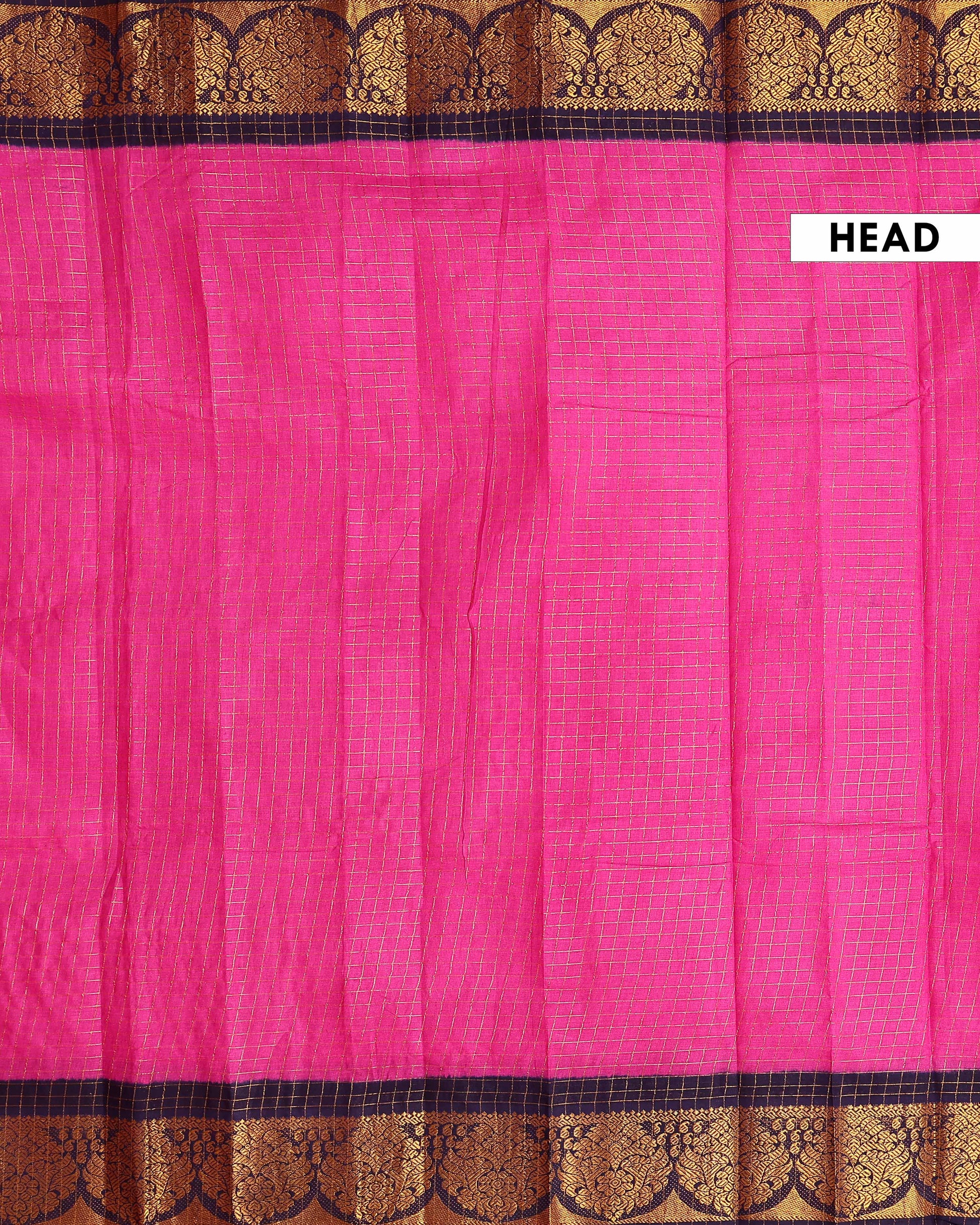 Elegant Sungudi Cotton Saree with Gold Zari Checks and Ornate Contrast Border  - Pink