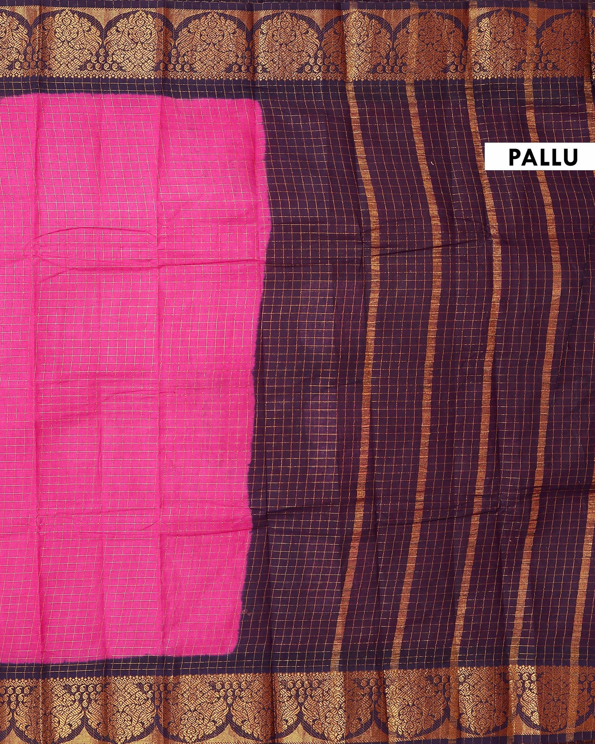Elegant Sungudi Cotton Saree with Gold Zari Checks and Ornate Contrast Border  - Pink