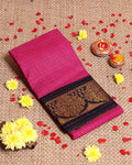 Elegant Sungudi Cotton Saree with Gold Zari Checks and Ornate Contrast Border  - Pink