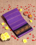 Elegant Sungudi Cotton Saree with Striped Body and Rich Zari Border  - Lavender