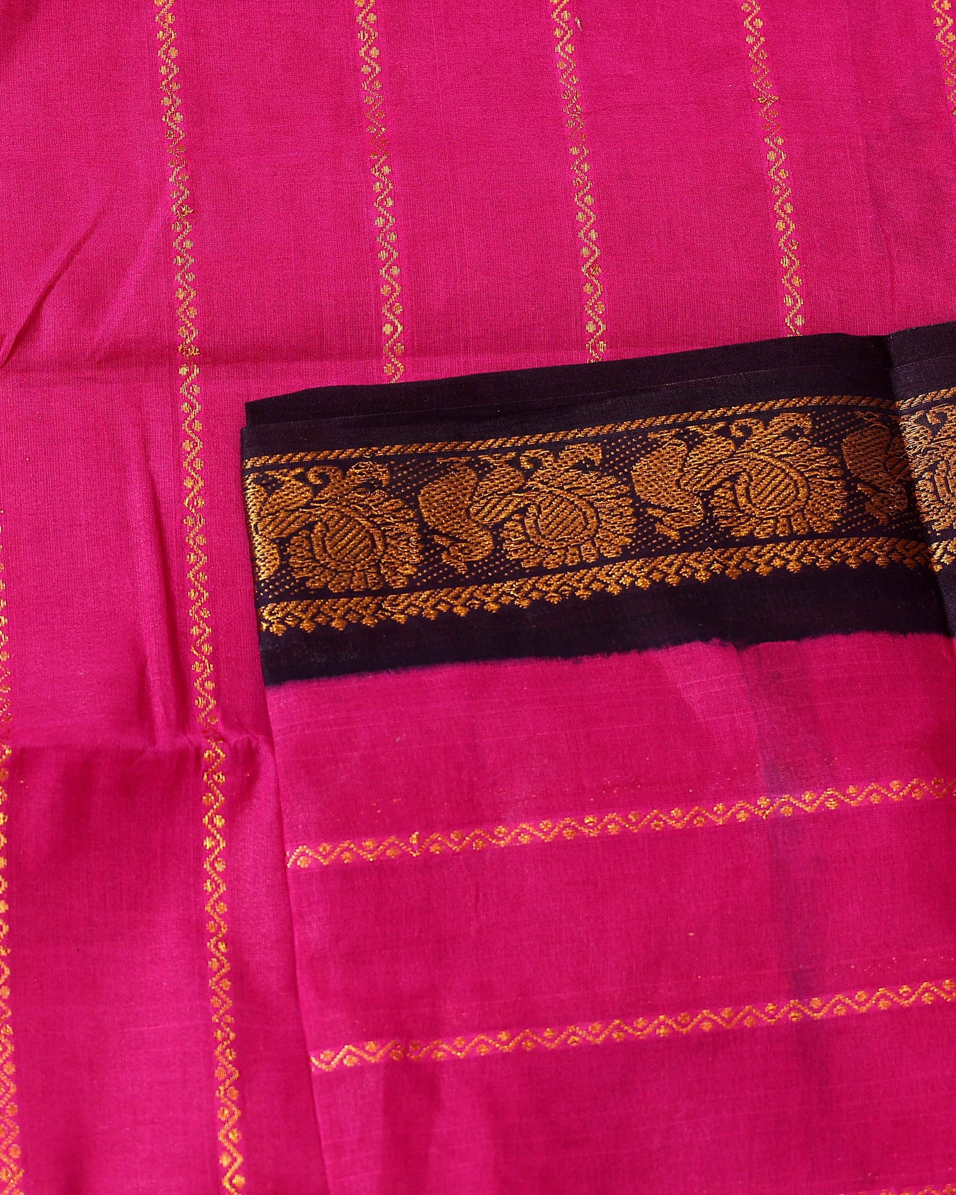 Elegant Sungudi Cotton Saree with Striped Body and Rich Zari Border - Magenta