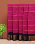 Elegant Sungudi Cotton Saree with Striped Body and Rich Zari Border - Magenta