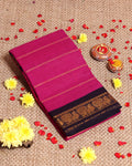 Elegant Sungudi Cotton Saree with Striped Body and Rich Zari Border - Magenta