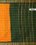 Elegant Sungudi Cotton Saree with Striped Body and Rich Zari Border - Mustard-one