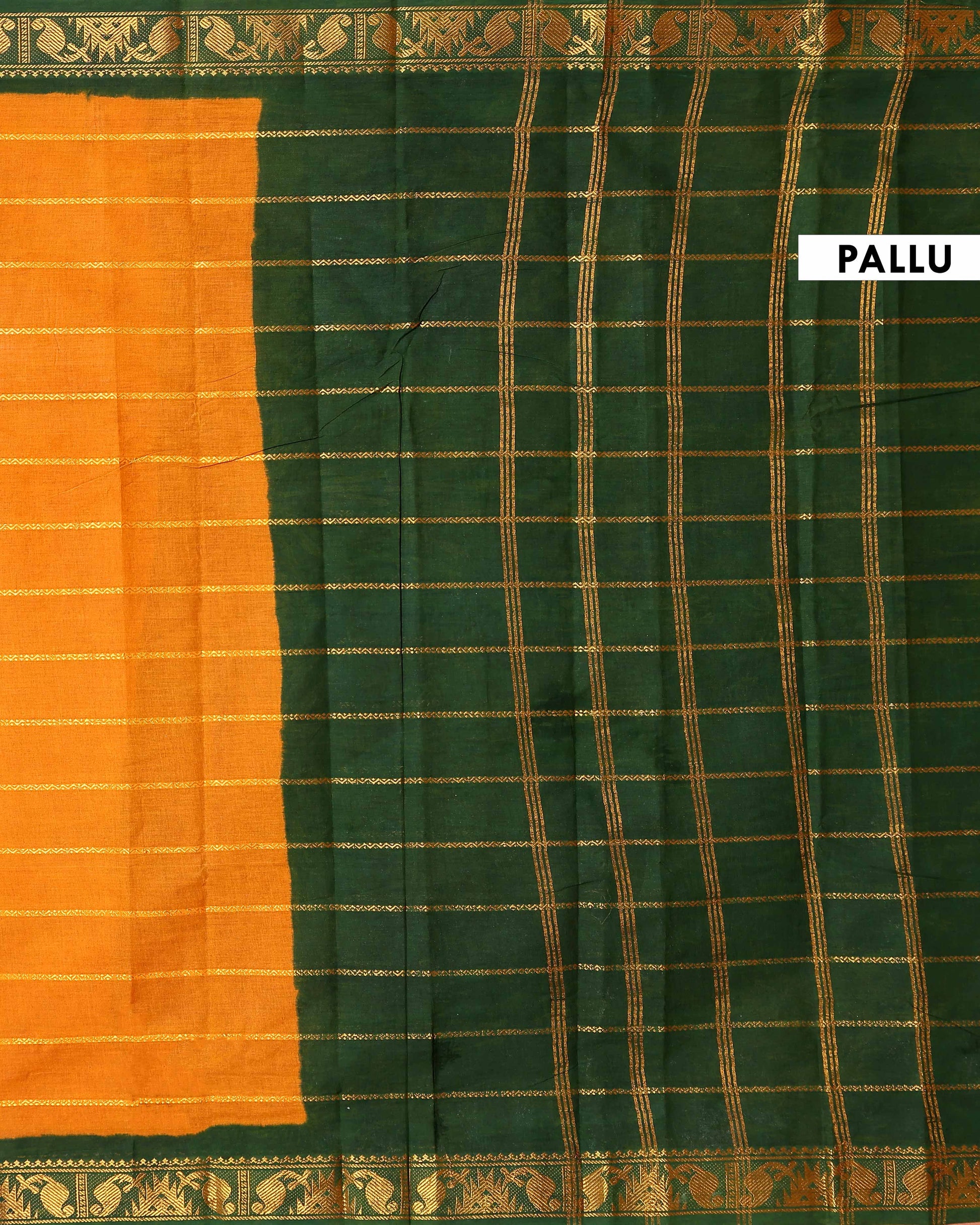 Elegant Sungudi Cotton Saree with Striped Body and Rich Zari Border - Mustard-one