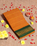 Elegant Sungudi Cotton Saree with Striped Body and Rich Zari Border - Mustard