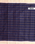 Elegant Sungudi Cotton Saree with Striped Body and Rich Zari Border  - Navy Blue