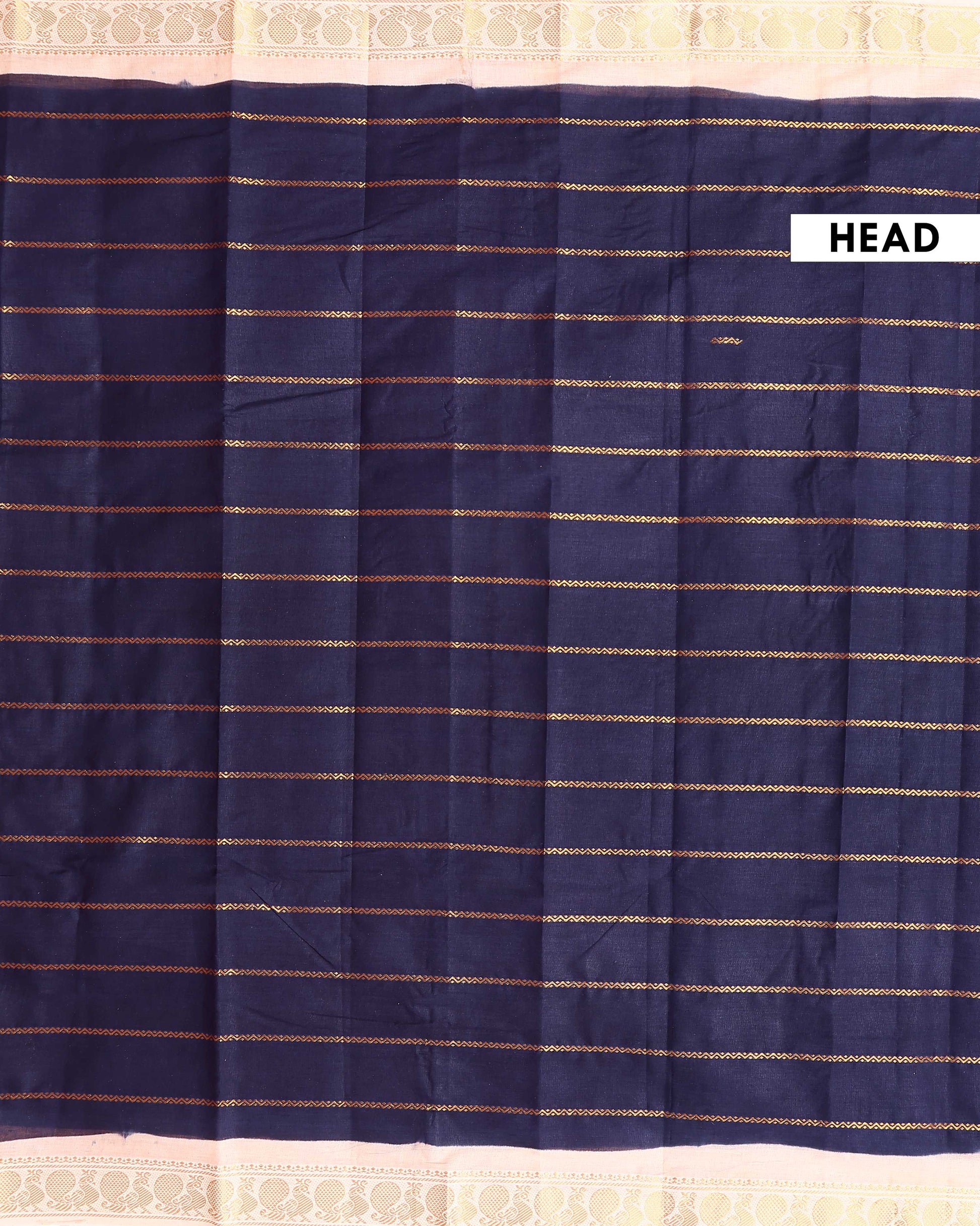 Elegant Sungudi Cotton Saree with Striped Body and Rich Zari Border  - Navy Blue