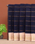 Elegant Sungudi Cotton Saree with Striped Body and Rich Zari Border  - Navy Blue