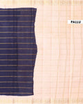 Elegant Sungudi Cotton Saree with Striped Body and Rich Zari Border  - Navy Blue