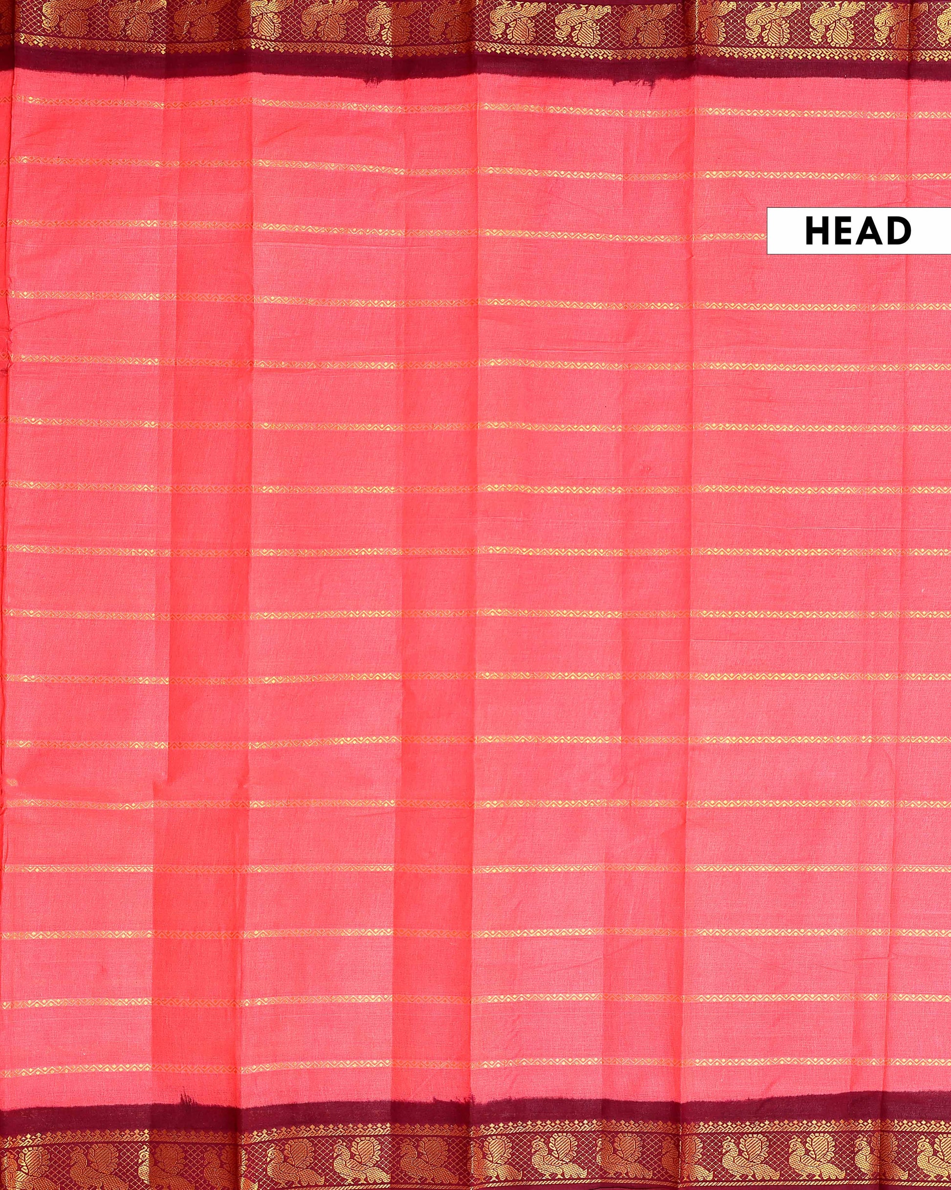 Elegant Sungudi Cotton Saree with Striped Body and Rich Zari Border  - Salmon Pink