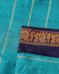 Elegant Sungudi Cotton Saree with Striped Body and Rich Zari Border  - Teal